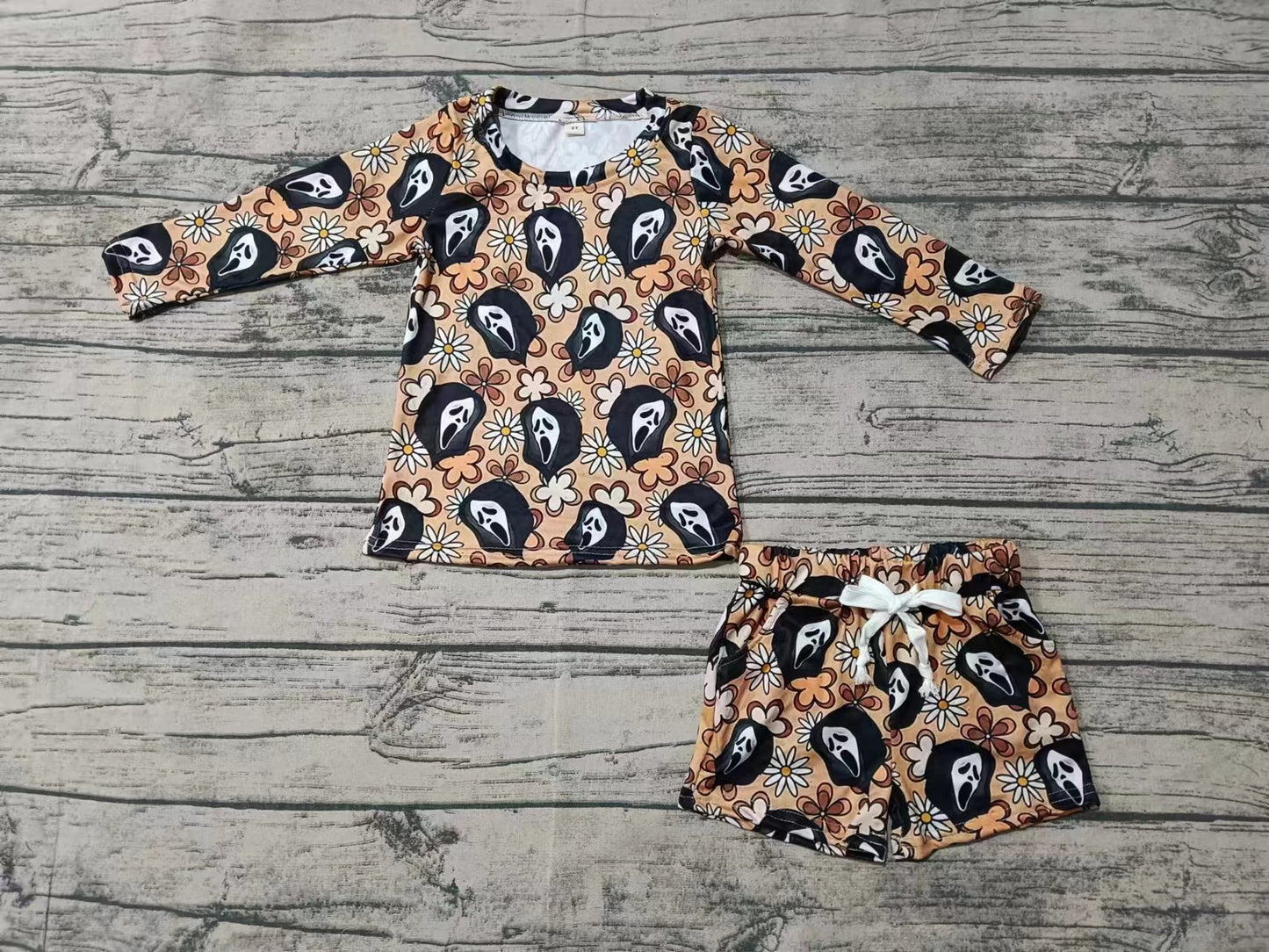 Baby Girl Long Sleeves Ghost Flower Shirt Shorts Halloween Set Moq 5