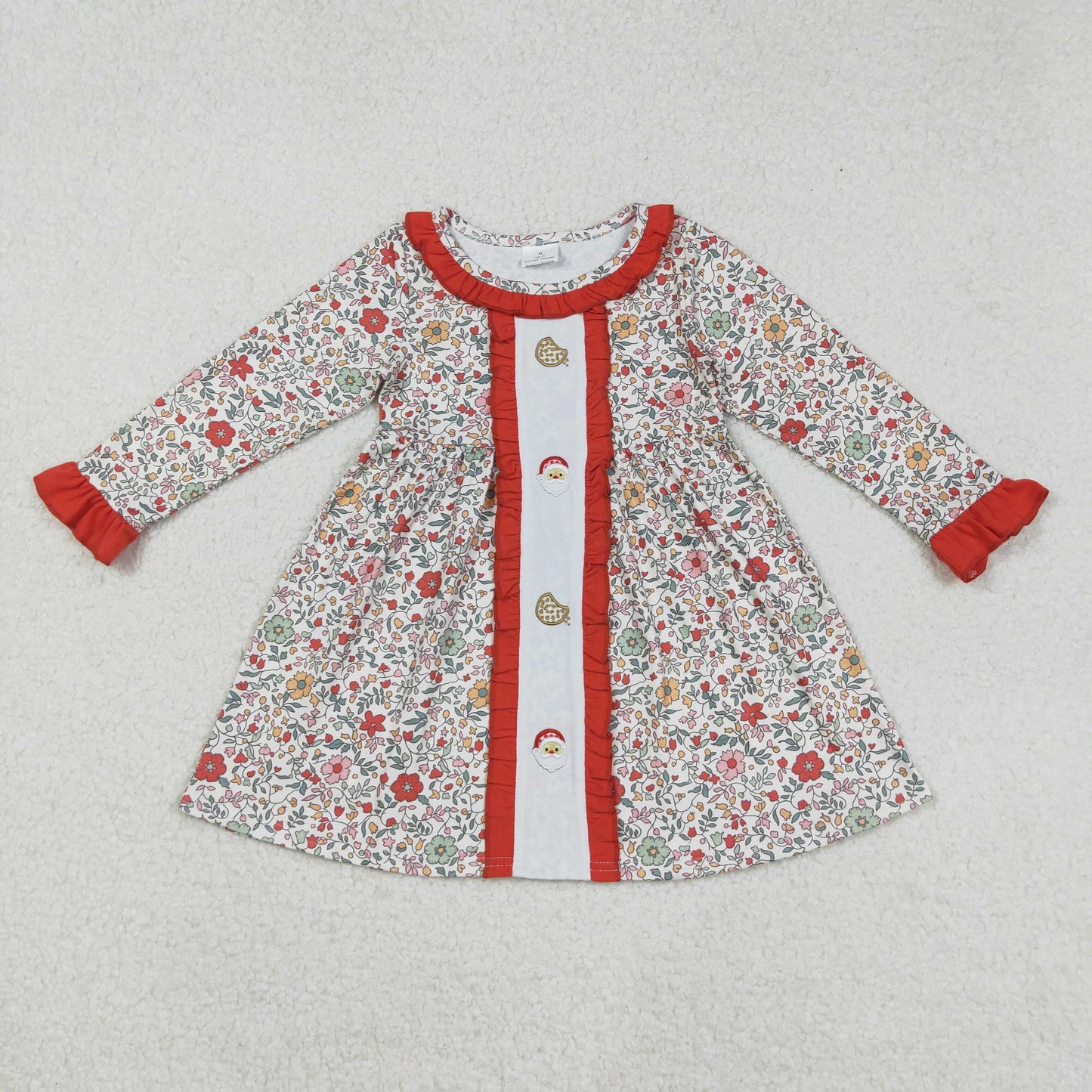 Baby Girl Long Sleeves Floral Embroidery Santa Cakes Christmas Dress RTS