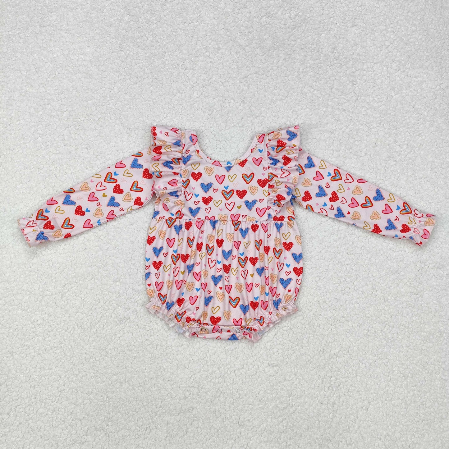 Baby Girl Infant Long Sleeves Valentines Hearts Bubble Romper