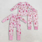 Sibling Baby Girls Long Sleeves Hats Boots Hearts Valentine Pink Zipper Footie Romper Pajamas Set RTS