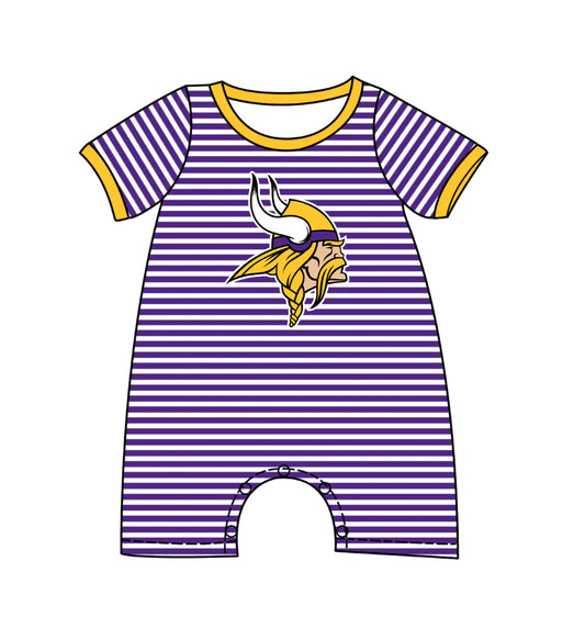 ( Moq 5 ) Baby Boys Kids Short Sleeves Purple Stripes Team Romper