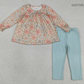 Baby Girls Kids Long Sleeves Flower Tunic Blue Legging Pants Clothes Set RTS