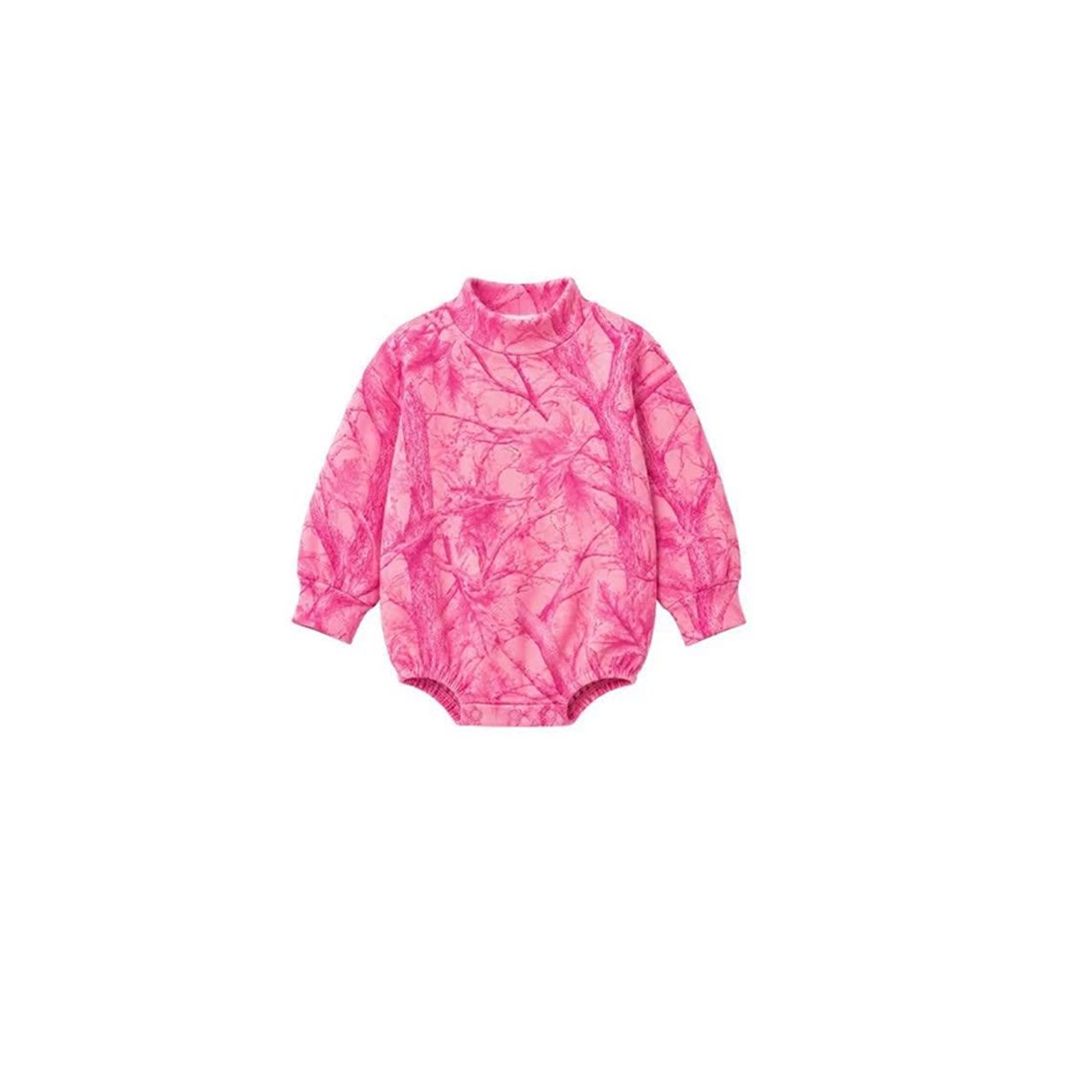 ( Moq 5 ) Preorder Baby Girls Infant Pink Long Sleeves Leaves Bubble Romper Camo Clothes