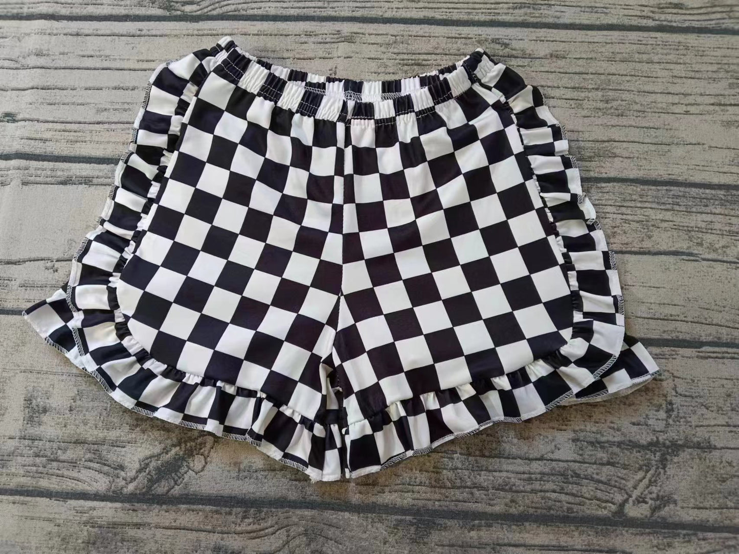 Moq 5 Baby Girl Black White Checkered Ruffle Shorts