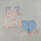 Baby Girls Kids Sleeveless Flower Scallop Tops Blue Ruffle Shorts Summer Set RTS