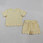 Baby Girls Short Sleeves Yellow Shirt Scallop Shorts Girls Summer Clothes Cotton Set RTS