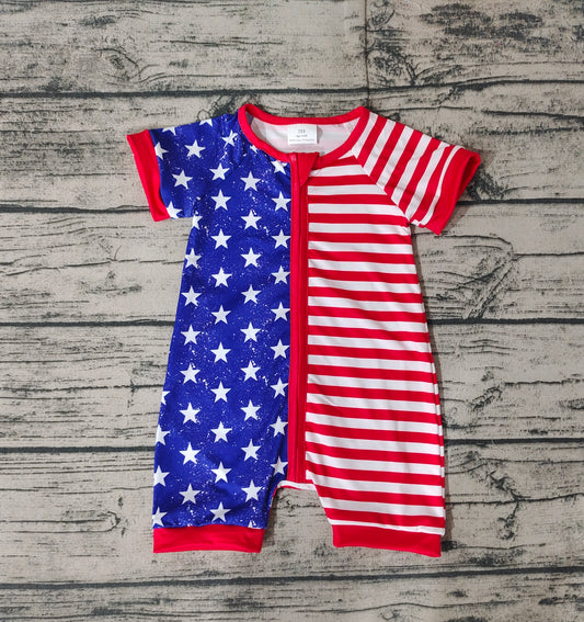 No moq Pre-order SR0673 Baby Boy July 4th Stars Stripes Romper