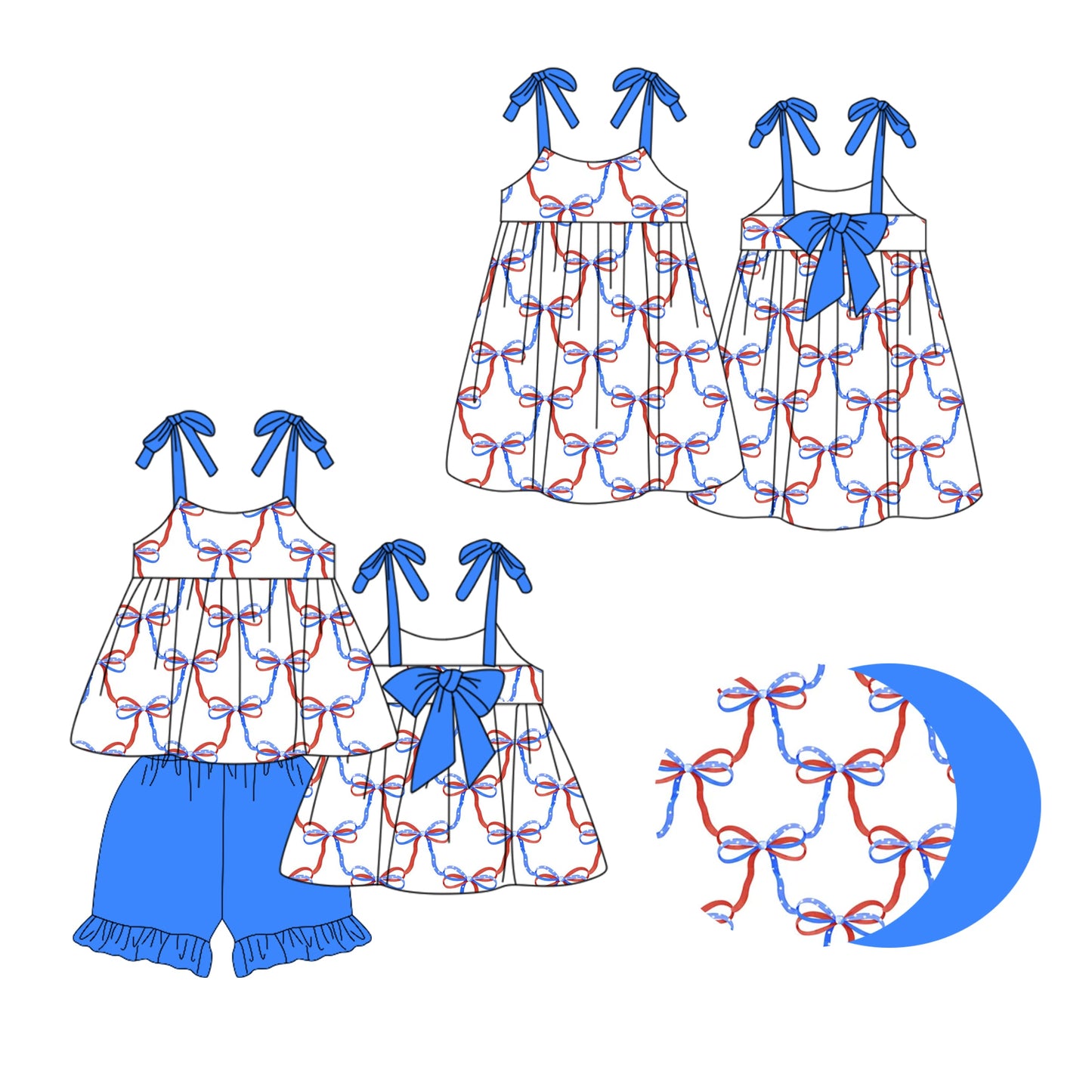 Baby Girl Bows Straps Blue Sibling Dress Set ( Moq 5 Each Style ) 1.20