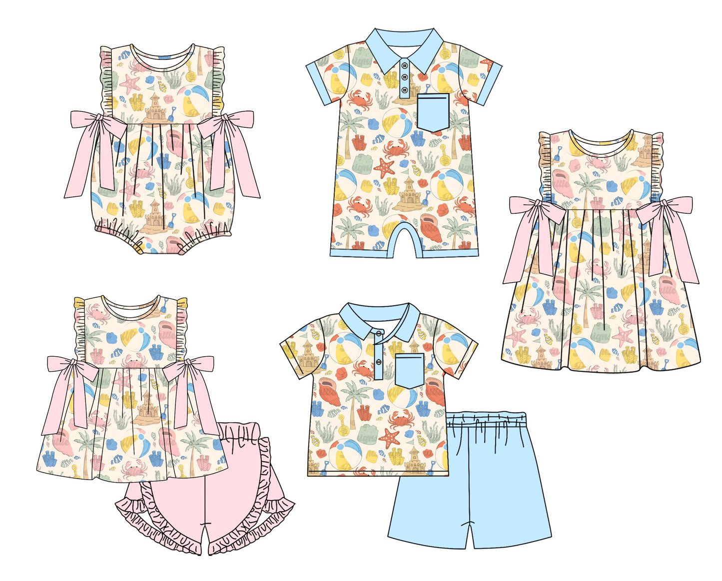 Baby Boy Girl Short Sleeves Sea Animals Sibling Romper Dress Set ( Moq 5 Each Style ) 4.1