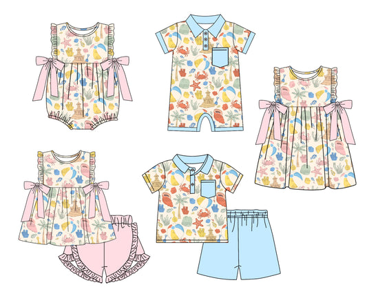 Baby Boy Girl Short Sleeves Sea Animals Sibling Romper Dress Set ( Moq 5 Each Style ) 4.1