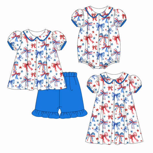 Baby Girl Short Sleeves July 4th Bows Stars Sibling Romper Dress Set ( Moq 5 Each Style ) 3.6
