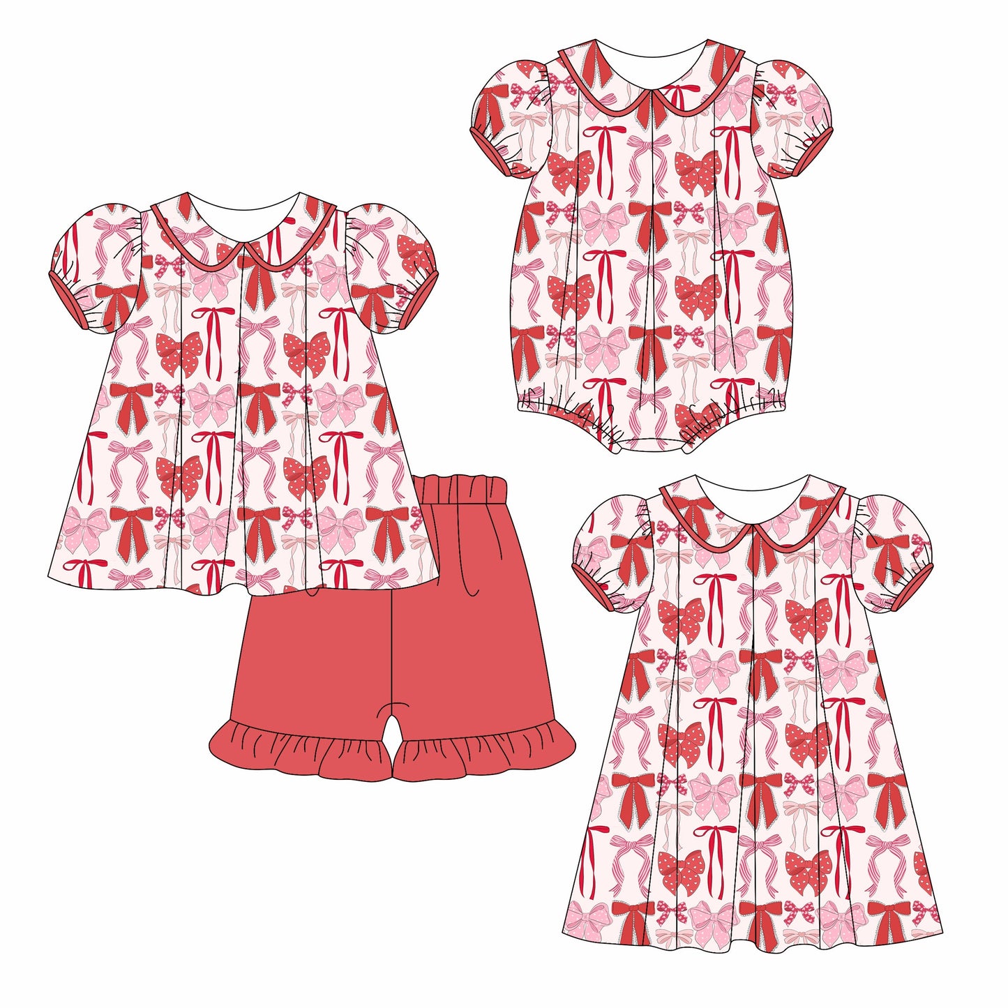 ( Moq 5 Each Style ) Baby Girl Short Sleeves Bows Sibling Romper Dress Set 3.24