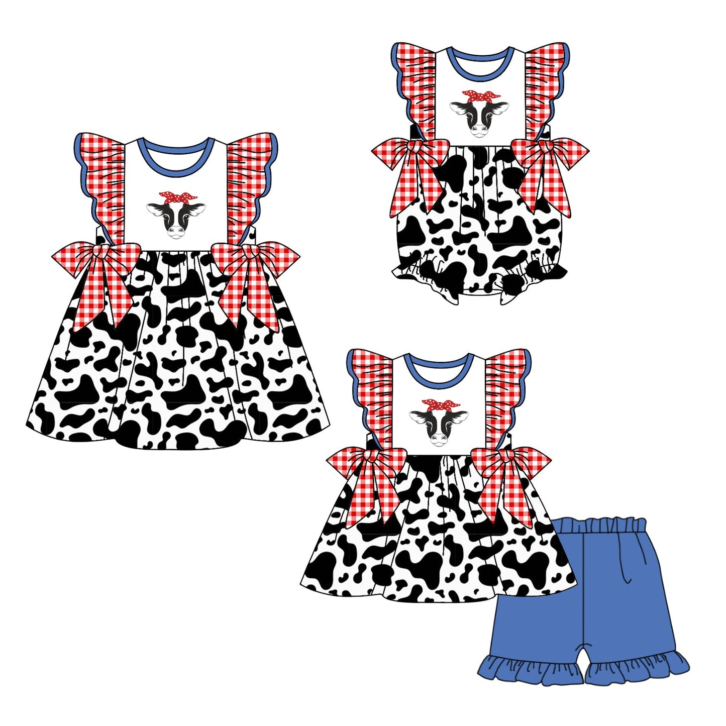 Baby Girl Western Cow Sibling Romper Dress Set ( Moq 5 Each Style ) 1.15