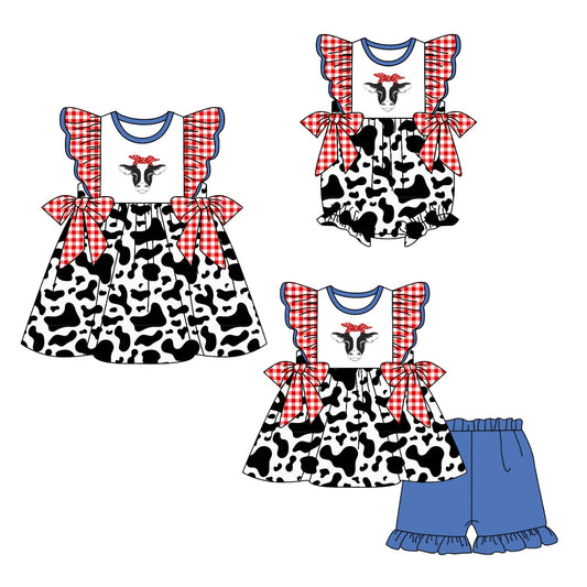 Baby Girl Western Cow Sibling Romper Dress Set ( Moq 5 Each Style ) 1.15
