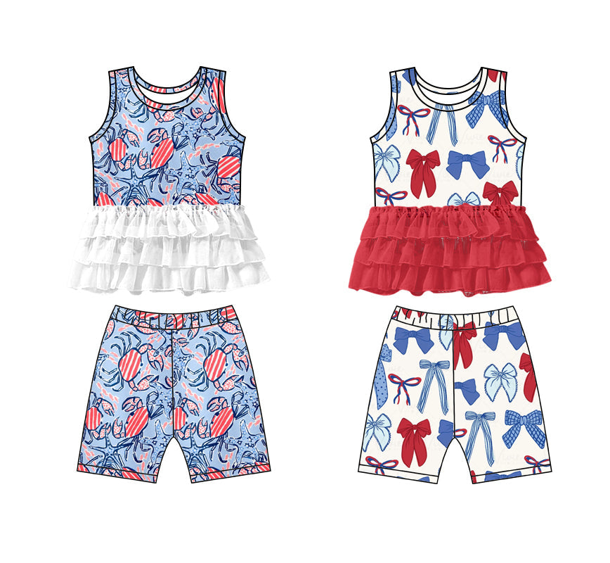 Baby Girl July 4th Crabs Bows Sibling Shorts Set ( Moq 5 Each Style ) 1.8