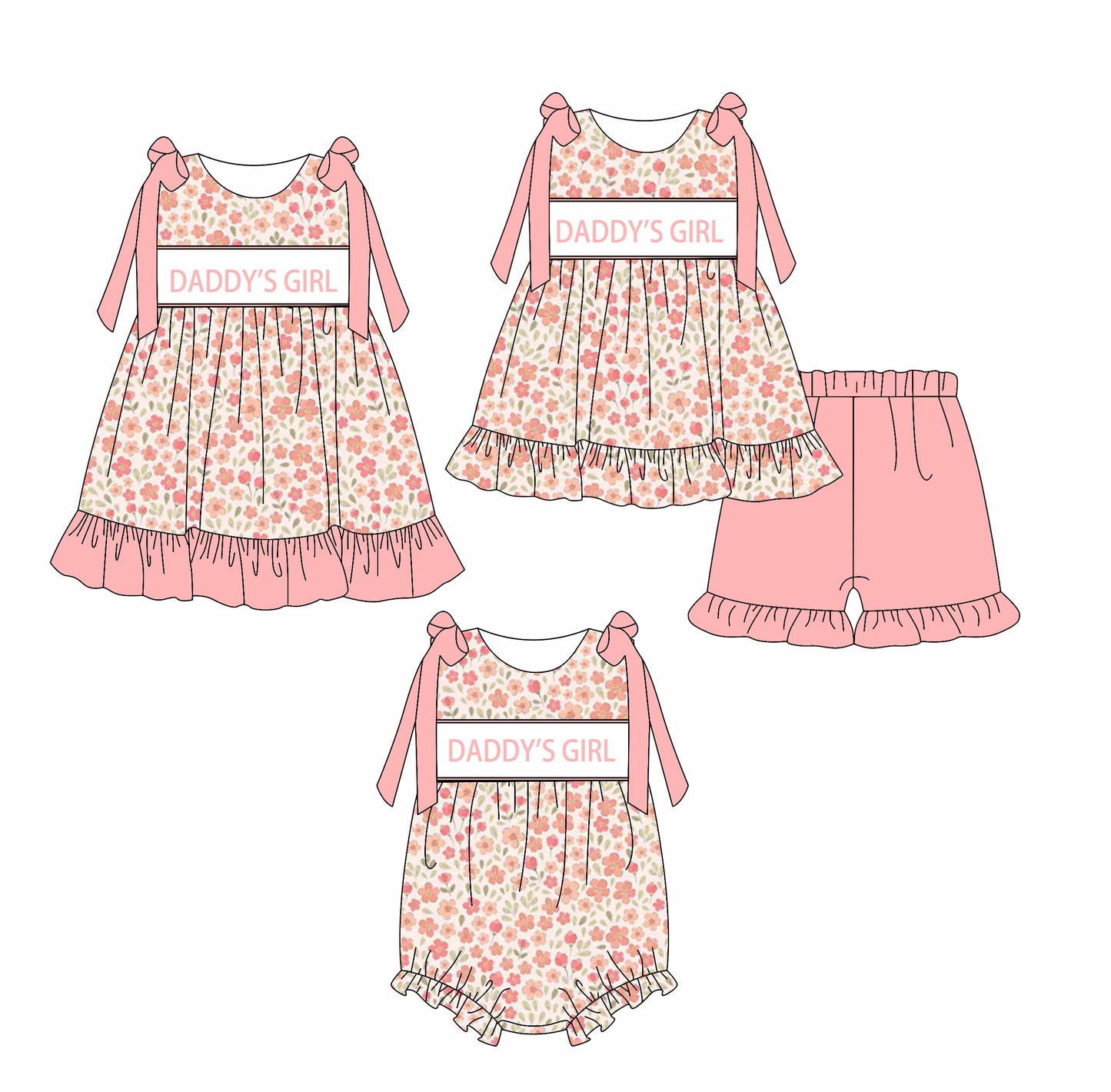 Baby Kids Flower Bows Daddy's Girl Sibling Romper Dress Set ( Moq 5 Each Style ) 2.18