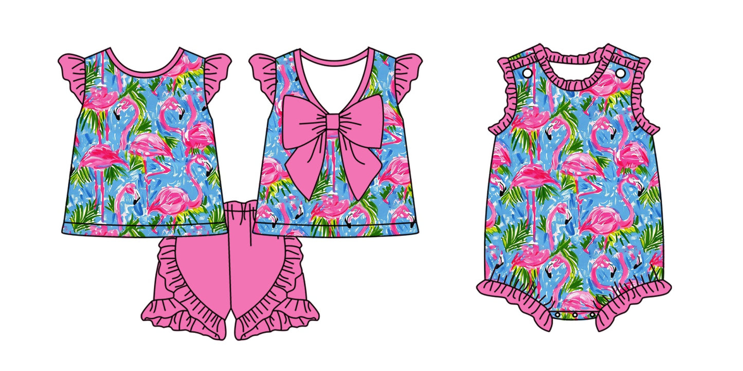 Baby Girl Flamingos Bows Sibling Romper Set ( Moq 5 Each Style ) 2.10
