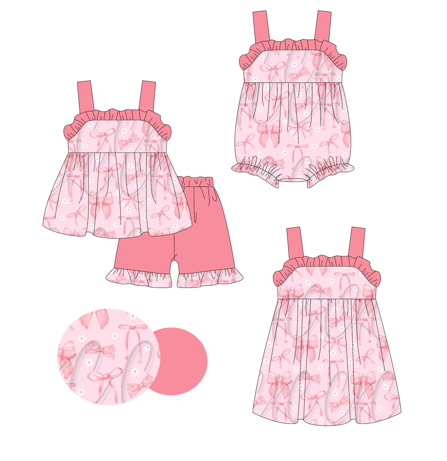 Baby Girl Sleeveless Pink Bows Ruffle Sibling Romper Dress Set ( Moq 5 Each Style ) 2.28