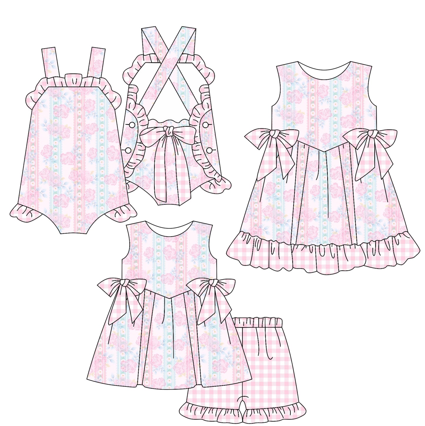 Baby Girl Bows Flower Sibling Romper Dress Set ( Moq 5 Each Style ) 2.15