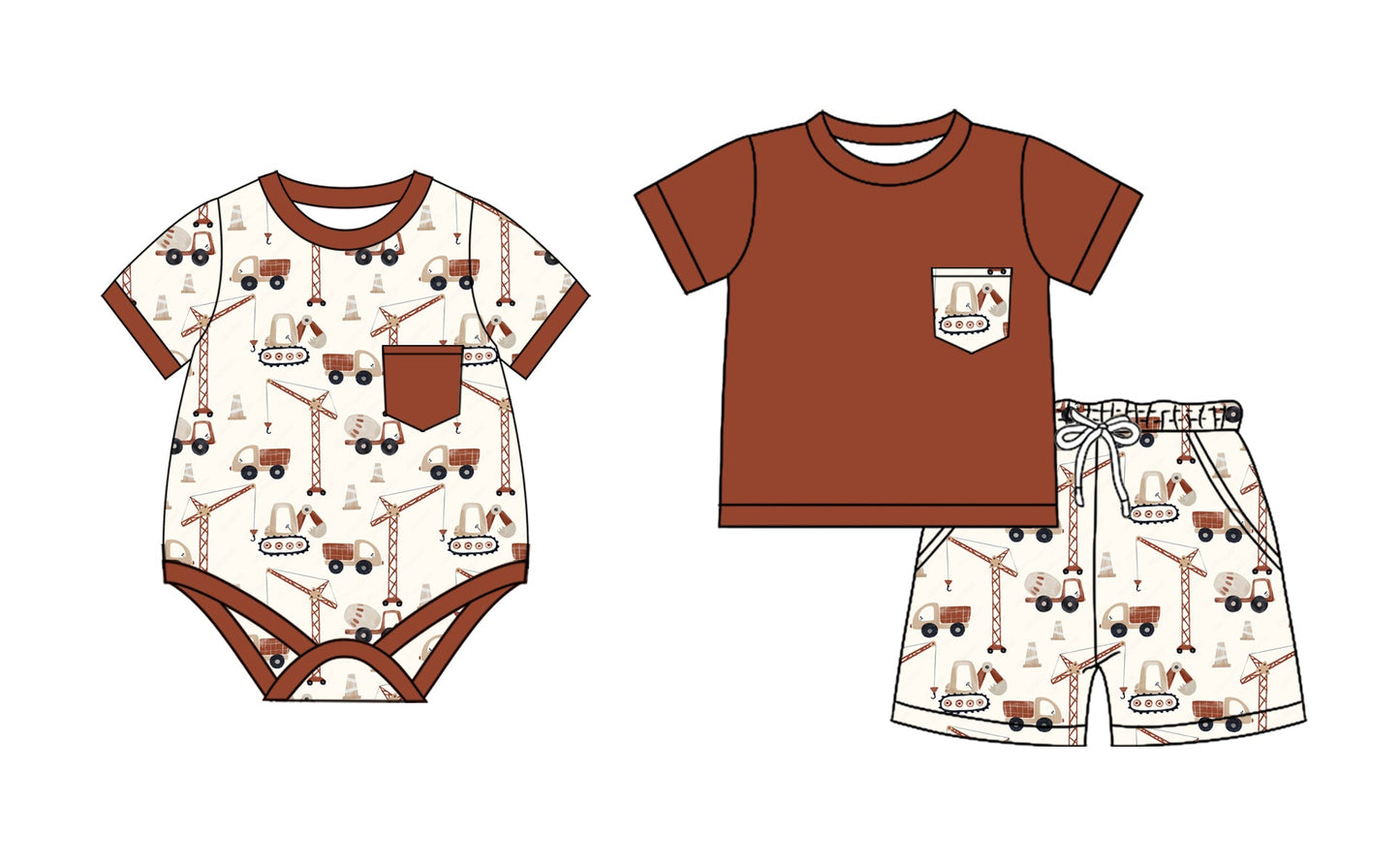 Baby Boy Short Sleeves Trucks Sibling Romper Set ( Moq 5 Each Style ) 2.24