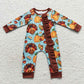 LR0581 Baby Boy Thanksgiving Long Sleeves turkey Pumpkin One Piece Zipper Romper