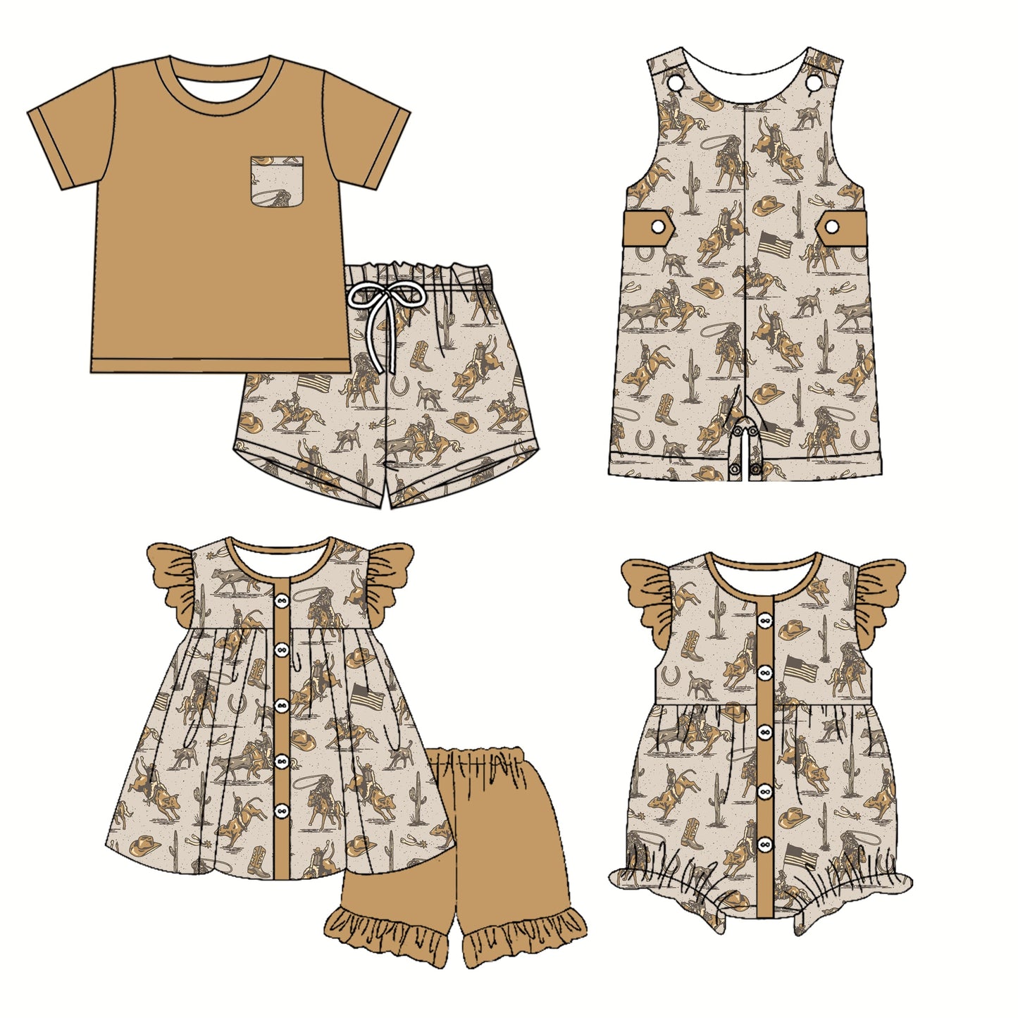 Baby Boy Girl Western Rodeo Sibling Romper Set ( Moq 5 Each Style ) 3.1