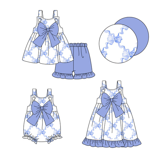 Baby Girl Blue Bows Straps Sibling Romper Dress Set ( Moq 5 Each Style ) 1.23