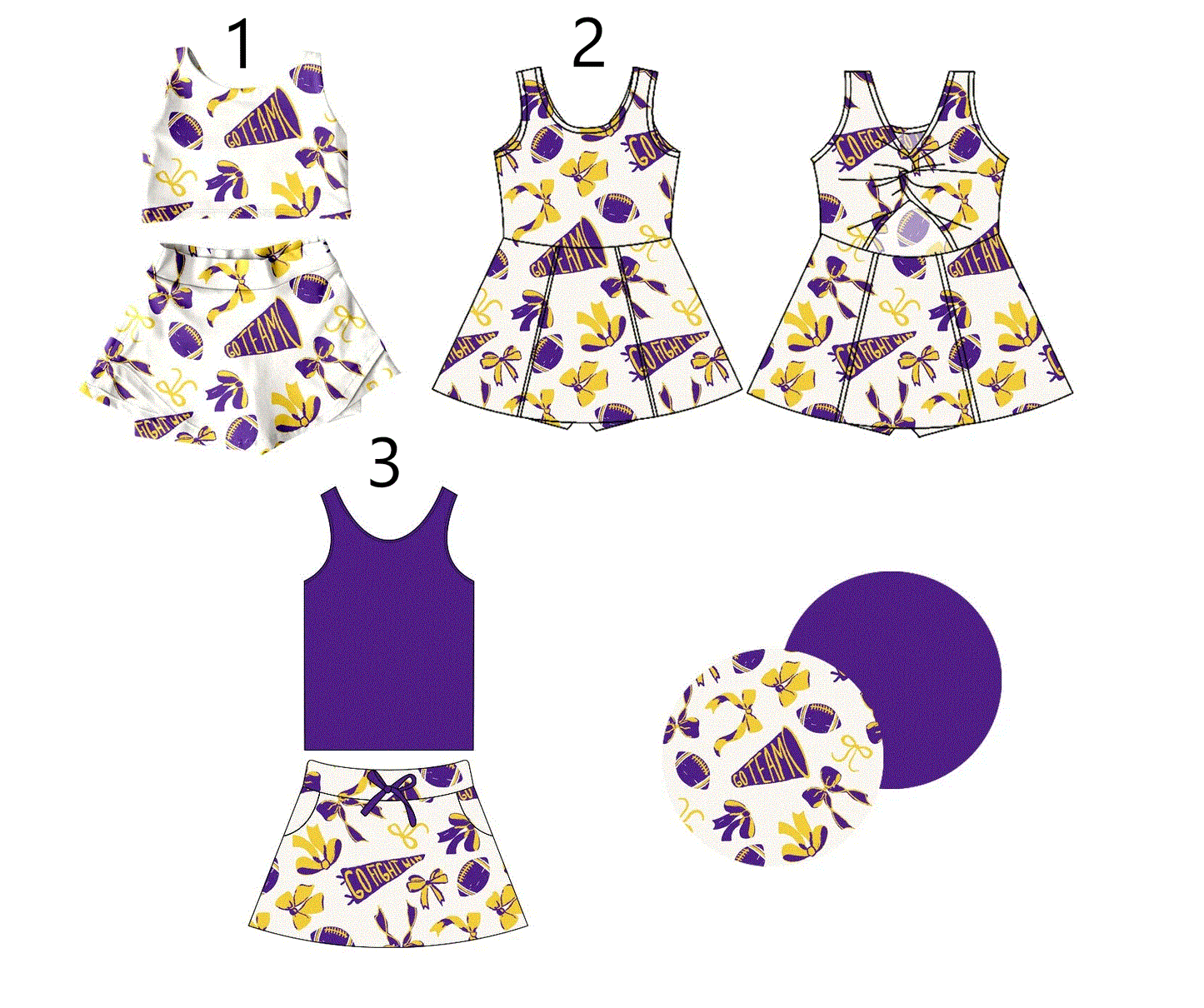 Baby Girl Cheer Football Bows Purple Sibling Dress Set ( Moq 5 Each Style ) 1.16