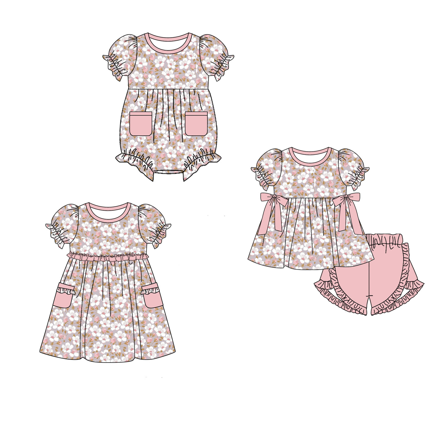 Baby Girl Short Sleeves Flower Sibling Romper Dress Set ( Moq 5 Each Style ) 1.10