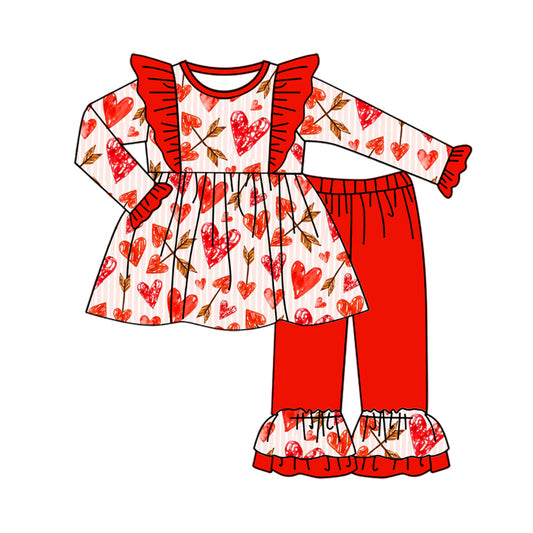 Baby Girl Toddler Long Sleeves Valentine Hearts Tops Red Pants Set