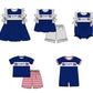 ( Moq 5 ) Baby Boys Toddler Short Sleeves Blue Shirt Stripes Shorts Team Summer Set