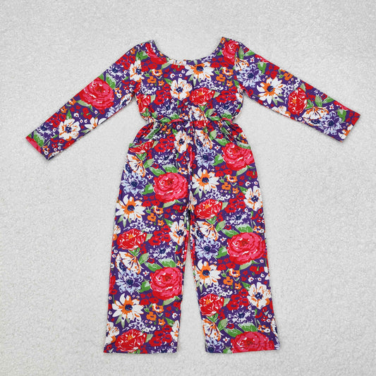 Baby Girl Long Sleeves Flower Pocket Fall Jumpsuit