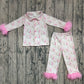 Baby Girl Pink Fur Long Sleeves Santa Buttons Shirt Pants Pajamas Christmas Set RTS