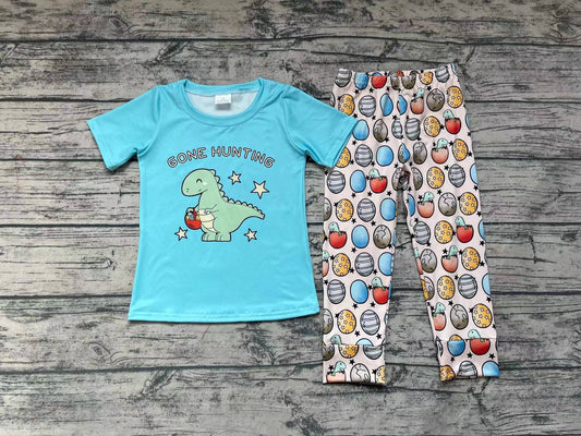 No moq Pre-order BSPO0202 Baby Boy Hunting Shirt Eggs Pants Dinosaur Set