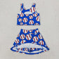 Preorder Baby Girl Sleeveless Baseball Shirt Shorts Skirt Skorts Clothes Blue Set ( No moq )