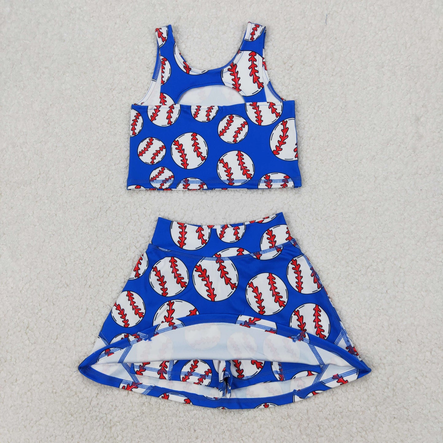 Preorder Baby Girl Sleeveless Baseball Shirt Shorts Skirt Skorts Clothes Blue Set ( No moq )