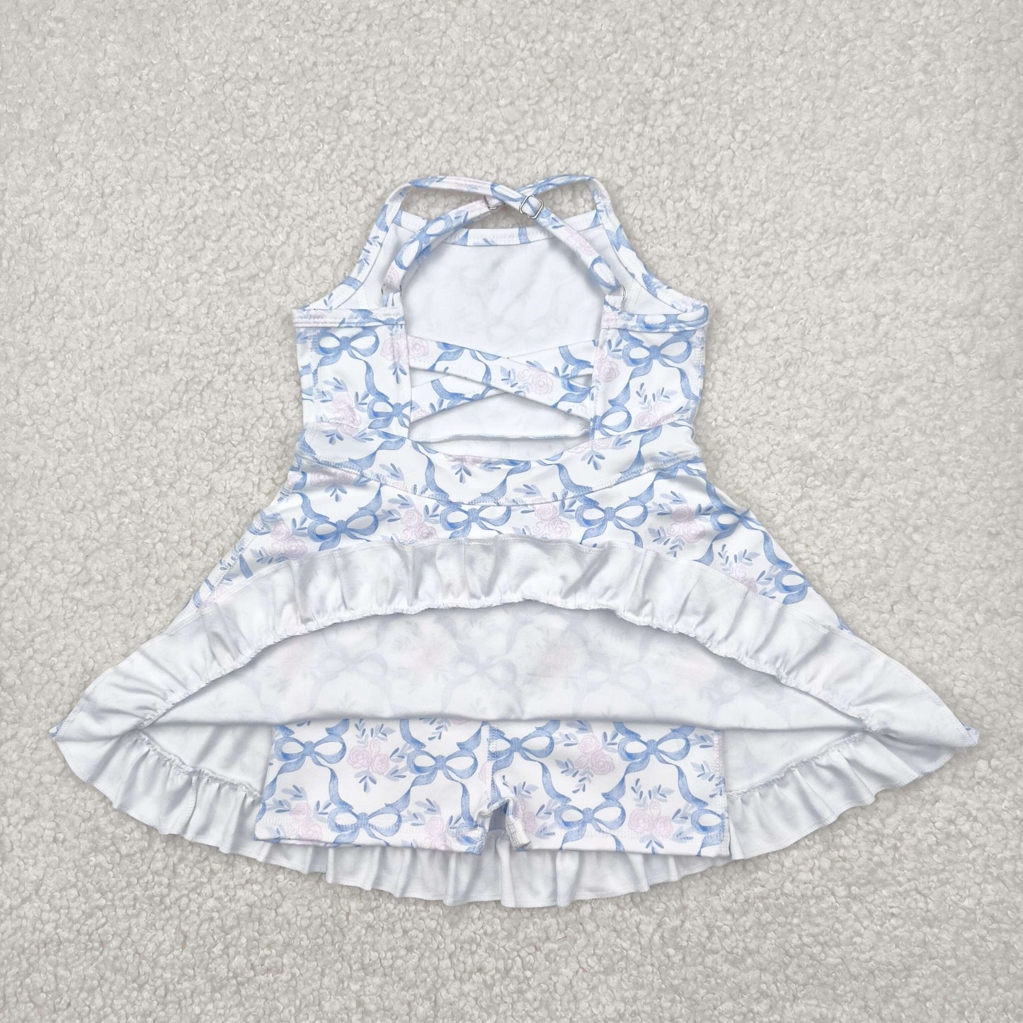 Baby Girl Straps Athletic Yoga Blue Bows Flower Active Wear Skort Dress RTS