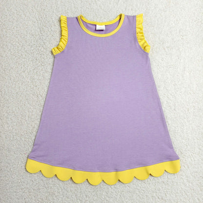 Sibling Baby Girls Kids Sleeveless Scallop Knee Length Dresses Cotton Clothes RTS