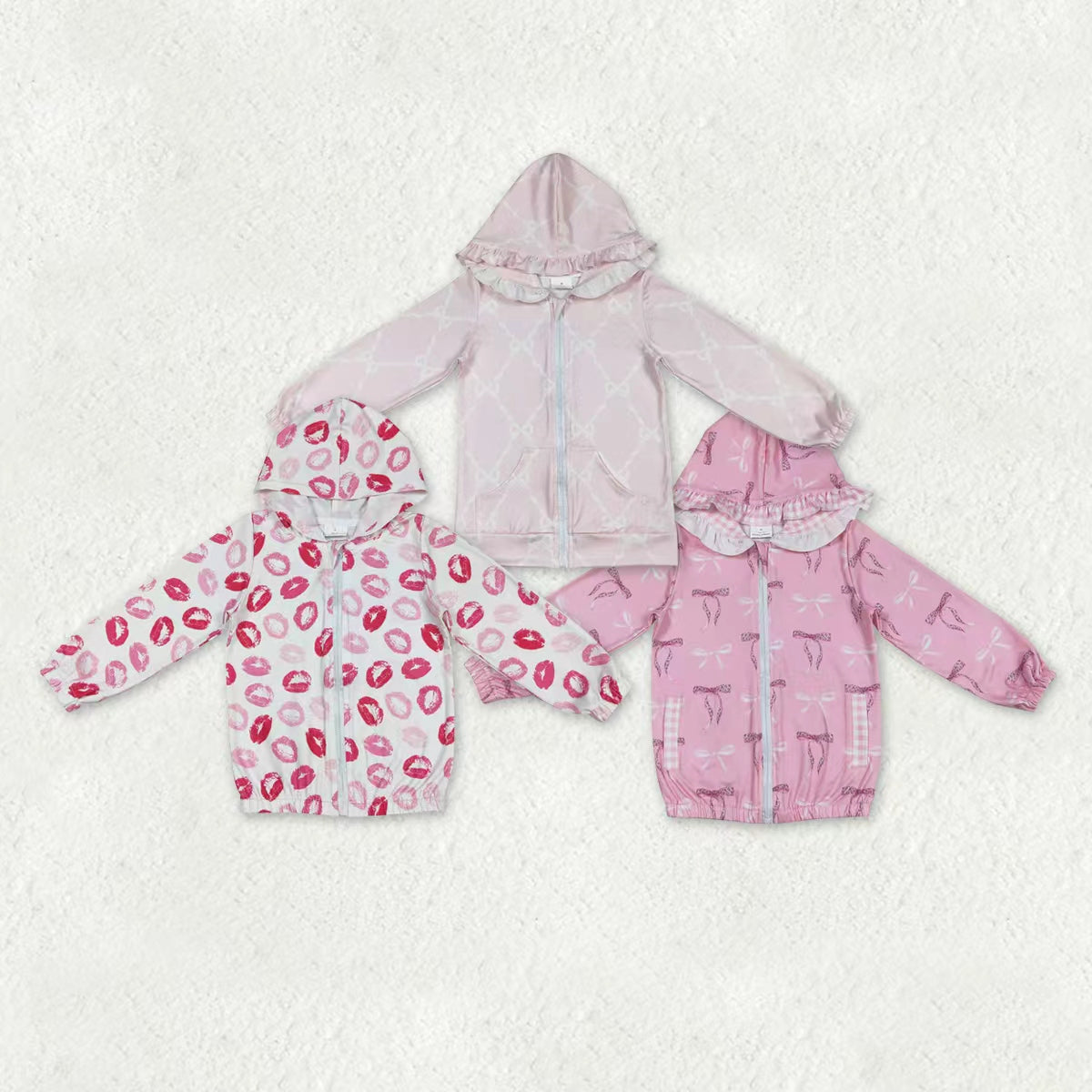 Sibling Baby Girls Kids Long Sleeves Bows Mouths Hoodie Zipper Pockets Coats Tops RTS