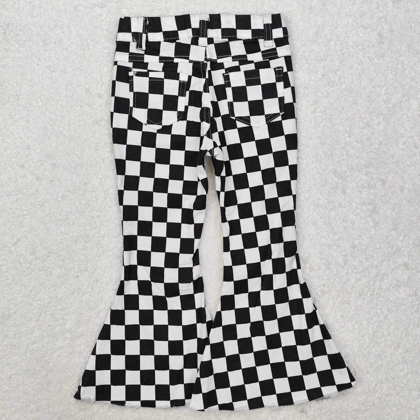 RTS Baby Girl White Black Checkered Denim Bell Pants Jeans