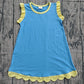 Baby Girls Kids Sleeveless Scallop Knee Length Dress Blue Yellow Clothes RTS
