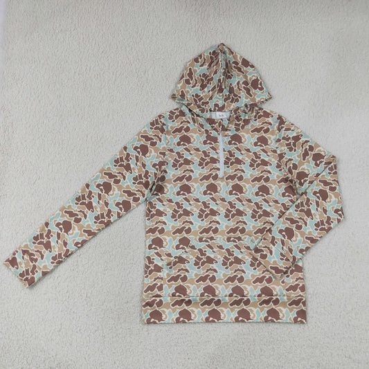 Adult Men Long Sleeves Hoodie Zipper Camo Pullover Shirt RTS