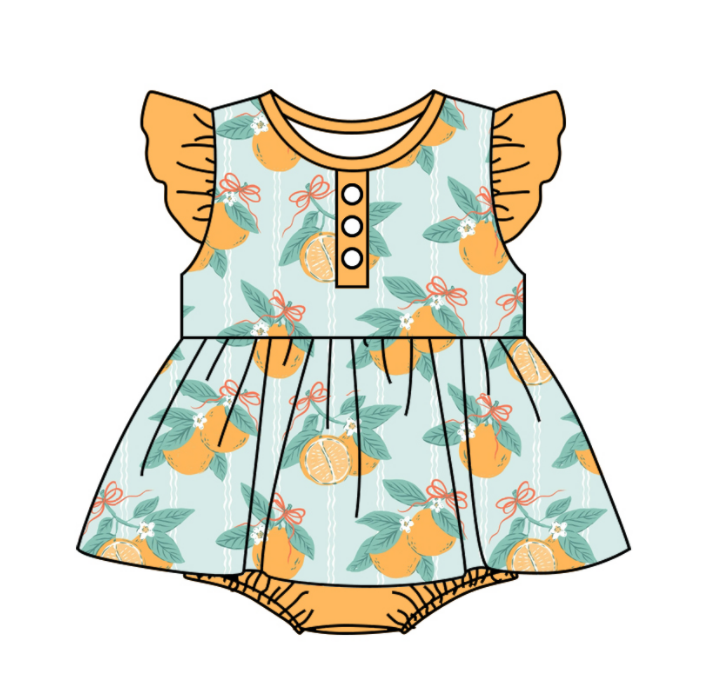 Baby Girl Floral Orange Sibling Romper Dress Clothes Set ( Moq 5 Each Design )