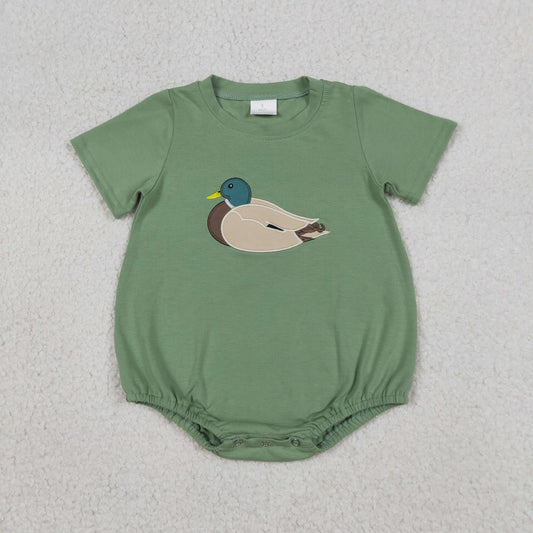 Baby Boys Kids Short Sleeves Embroidery Duck Green Bubble Romper RTS