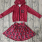 Baby Girl Toddler Dark Red Zipper Hoodie Tops Skirt Shorts Team Set Moq 5