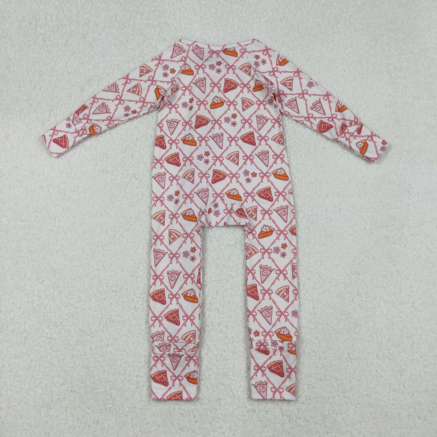 Kids Girl Long Sleeves Pumpkin Pie Bows Thanksgiving Zipper Footie Pajamas Romper RTS