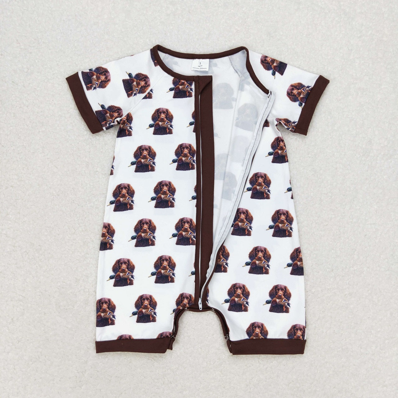 Baby Boy Short Sleeves Ducks Dogs Zipper One Piece Romper