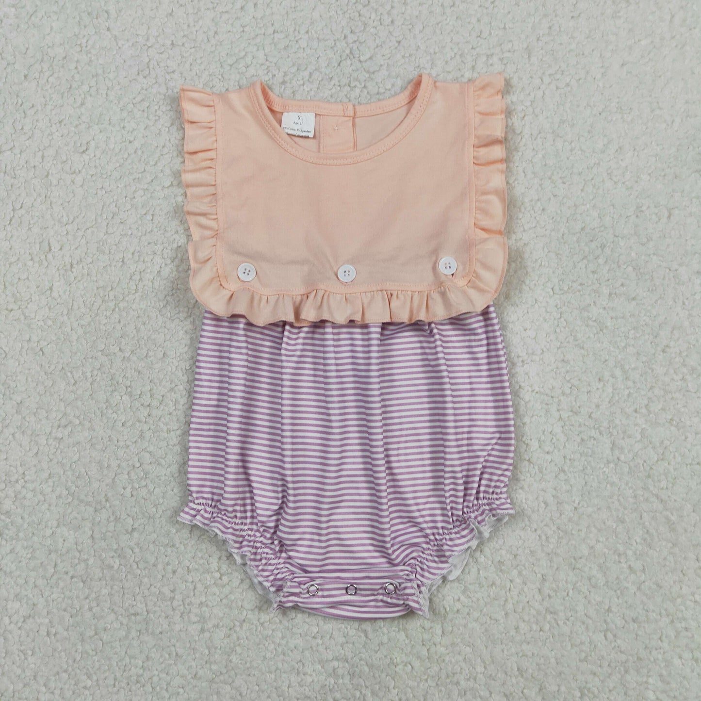 Baby Girls Infant Summer Purple Stripes Bubble Romper RTS