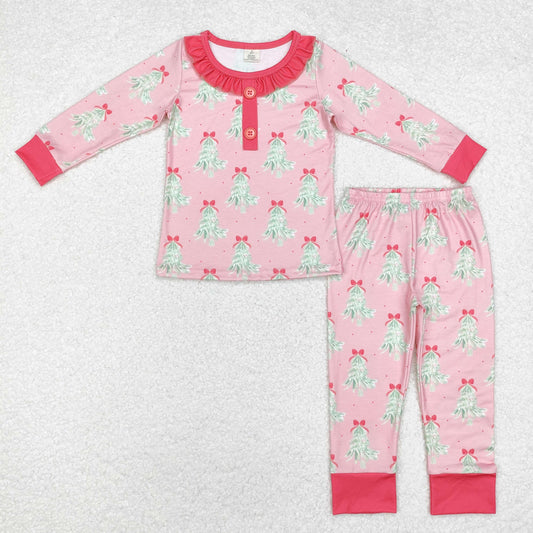 Baby Girl Christmas Trees Shirt Pants Pajamas Pink Bamboo Set