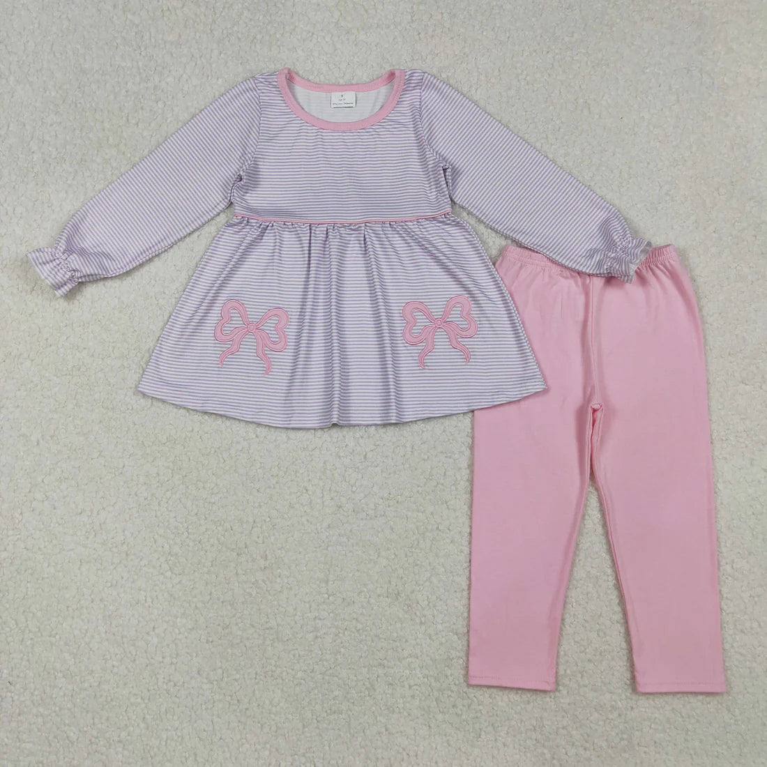 Sibling Baby Girls Kids Long Sleeves Embroidery Bows Stripes Tops Pants Clothes Sets RTS